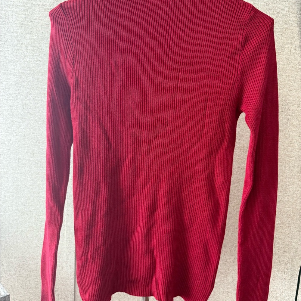 Express Red Ruffle Trim Long Sleeve Top - Picture 5 of 6